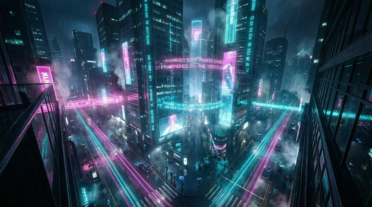 最近新免费韩国直播视频 竖屏短剧平台首页背景 - 赛博朋克都市夜景